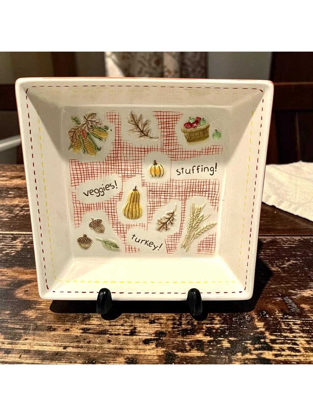 Grasslands Road Thanksgiving Square Serving Dish 8.5” Turkey Fall Harvest NWT